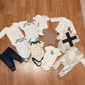 Assorted Baby Onesies and Pants 0-3mo